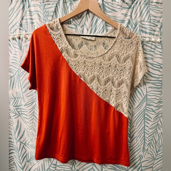 Staring at Stars Tops - Anthropologie Asymmetrical Lace Tee